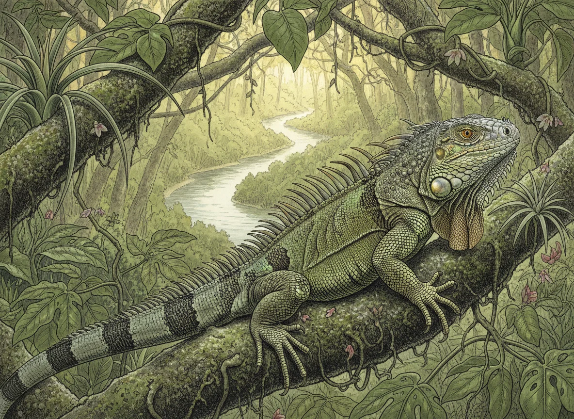 Green Iguana: The Canopy Herbivore That Leaps into Rivers